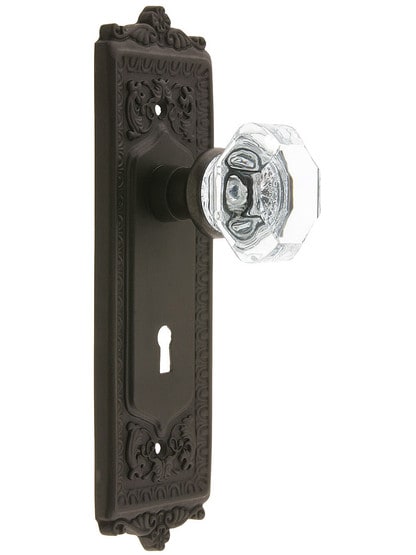 Egg and Dart Style Mortise Lock Set with Waldorf Crystal Door Knobs in Oil-Rubbed Bronze.